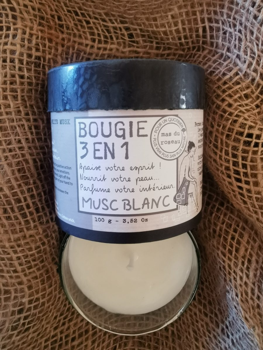 BOUGIE 3 EN 1 - 100gr - Senteur Musc Blanc - Le Mas Du Roseau